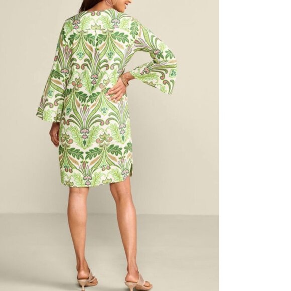 Soft Surroundings Linen Blend Dress Large Pink Green Floral Print Preppy Casual - Picture 16 of 16